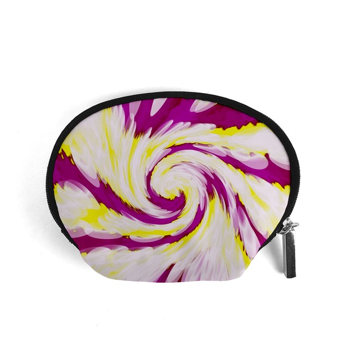 Tie Dye Pink Yellow Swirl Abstract Accessory Pouches (Small) 