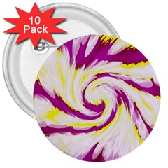 Tie Dye Pink Yellow Abstract Swirl 3  Buttons (10 Pack)  by BrightVibesDesign