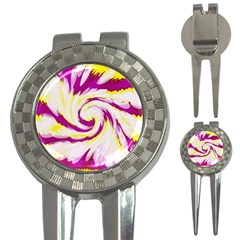 Tie Dye Pink Yellow Abstract Swirl 3-in-1 Golf Divots by BrightVibesDesign