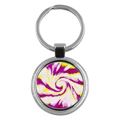 Tie Dye Pink Yellow Abstract Swirl Key Chains (round)  by BrightVibesDesign