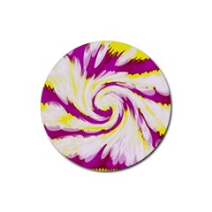 Tie Dye Pink Yellow Abstract Swirl Rubber Coaster (round)  by BrightVibesDesign