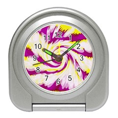 Tie Dye Pink Yellow Abstract Swirl Travel Alarm Clocks by BrightVibesDesign