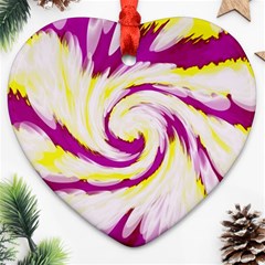 Tie Dye Pink Yellow Abstract Swirl Heart Ornament (2 Sides) by BrightVibesDesign