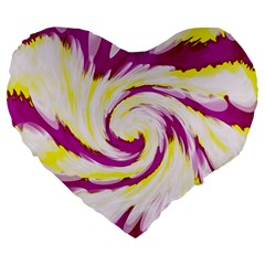 Tie Dye Pink Yellow Abstract Swirl Large 19  Premium Heart Shape Cushions by BrightVibesDesign