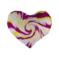 Tie Dye Pink Yellow Abstract Swirl Standard 16  Premium Flano Heart Shape Cushions