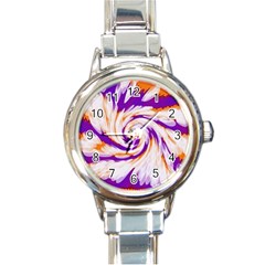 Tie Dye Purple Orange Abstract Swirl Round Italian Charm Watch by BrightVibesDesign