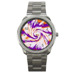 Tie Dye Purple Orange Abstract Swirl Sport Metal Watch by BrightVibesDesign