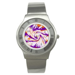 Tie Dye Purple Orange Abstract Swirl Stainless Steel Watch by BrightVibesDesign