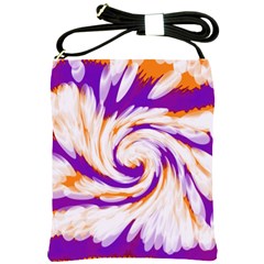 Tie Dye Purple Orange Abstract Swirl Shoulder Sling Bags by BrightVibesDesign