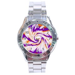 Tie Dye Purple Orange Abstract Swirl Stainless Steel Analogue Watch by BrightVibesDesign