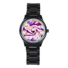 Tie Dye Purple Orange Abstract Swirl Stainless Steel Round Watch by BrightVibesDesign