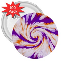 Tie Dye Purple Orange Abstract Swirl 3  Buttons (100 Pack)  by BrightVibesDesign