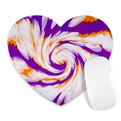 Tie Dye Purple Orange Abstract Swirl Heart Mousepads by BrightVibesDesign