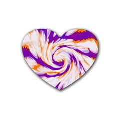 Tie Dye Purple Orange Abstract Swirl Rubber Coaster (heart)  by BrightVibesDesign