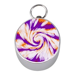 Tie Dye Purple Orange Abstract Swirl Mini Silver Compasses