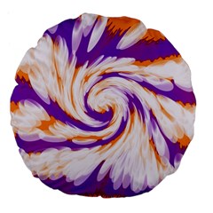 Tie Dye Purple Orange Abstract Swirl Large 18  Premium Flano Round Cushions