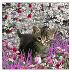 Emma In Flowers I, Little Gray Tabby Kitty Cat Large Satin Scarf (square) by DianeClancy