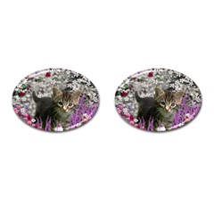 Emma In Flowers I, Little Gray Tabby Kitty Cat Cufflinks (oval) by DianeClancy