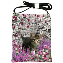 Emma In Flowers I, Little Gray Tabby Kitty Cat Shoulder Sling Bags by DianeClancy