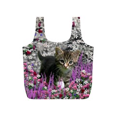 Emma In Flowers I, Little Gray Tabby Kitty Cat Full Print Recycle Bags (s)  by DianeClancy