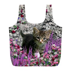 Emma In Flowers I, Little Gray Tabby Kitty Cat Full Print Recycle Bags (l)  by DianeClancy