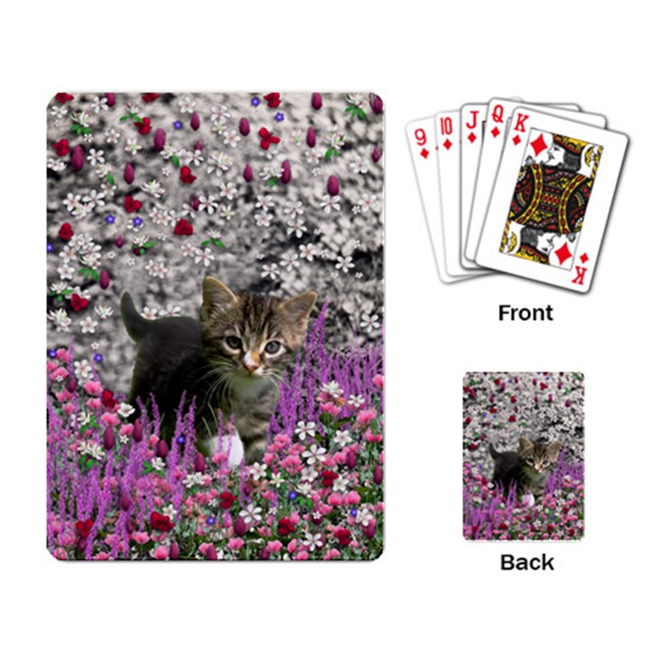 Emma In Flowers I, Little Gray Tabby Kitty Cat Playing Card