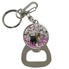 Emma In Flowers I, Little Gray Tabby Kitty Cat Bottle Opener Key Chains by DianeClancy