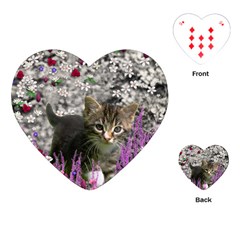 Emma In Flowers I, Little Gray Tabby Kitty Cat Playing Cards (heart)  by DianeClancy