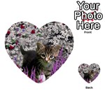 Emma In Flowers I, Little Gray Tabby Kitty Cat Multi-purpose Cards (Heart)  Front 1