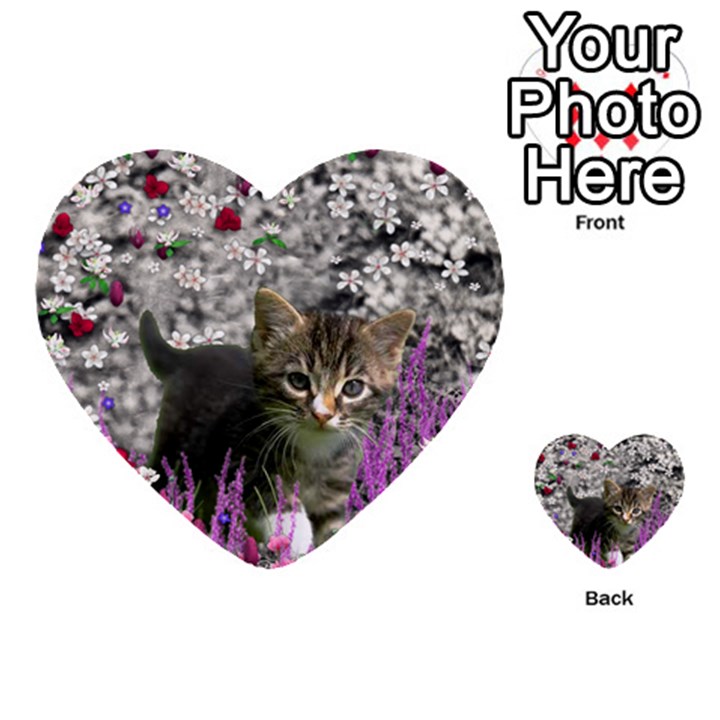 Emma In Flowers I, Little Gray Tabby Kitty Cat Multi-purpose Cards (Heart) 