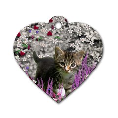 Emma In Flowers I, Little Gray Tabby Kitty Cat Dog Tag Heart (one Side) by DianeClancy