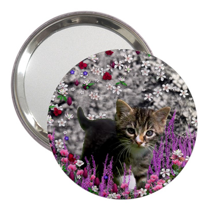 Emma In Flowers I, Little Gray Tabby Kitty Cat 3  Handbag Mirrors