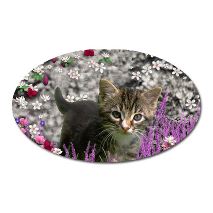 Emma In Flowers I, Little Gray Tabby Kitty Cat Oval Magnet