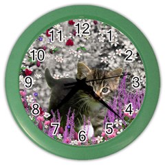 Emma In Flowers I, Little Gray Tabby Kitty Cat Color Wall Clocks by DianeClancy