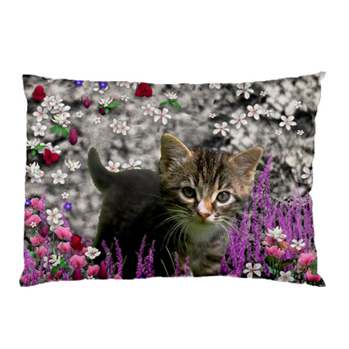 Emma In Flowers I, Little Gray Tabby Kitty Cat Pillow Case