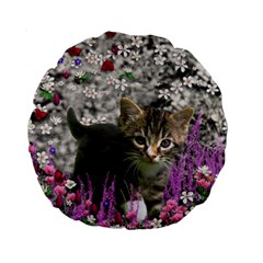 Emma In Flowers I, Little Gray Tabby Kitty Cat Standard 15  Premium Round Cushions by DianeClancy