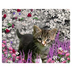 Emma In Flowers I, Little Gray Tabby Kitty Cat Double Sided Flano Blanket (medium)  by DianeClancy