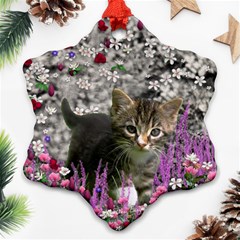 Emma In Flowers I, Little Gray Tabby Kitty Cat Ornament (snowflake)  by DianeClancy