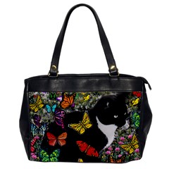 Freckles In Butterflies I, Black White Tux Cat Office Handbags by DianeClancy