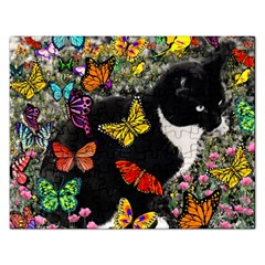 Freckles In Butterflies I, Black White Tux Cat Rectangular Jigsaw Puzzl by DianeClancy