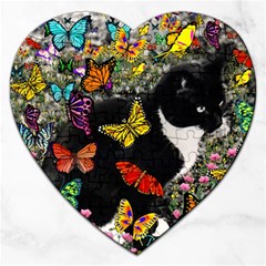 Freckles In Butterflies I, Black White Tux Cat Jigsaw Puzzle (heart) by DianeClancy