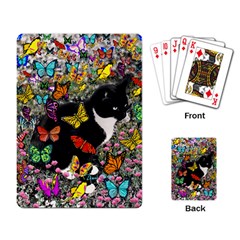 Freckles In Butterflies I, Black White Tux Cat Playing Card by DianeClancy