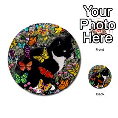 Freckles In Butterflies I, Black White Tux Cat Multi-purpose Cards (round)  by DianeClancy