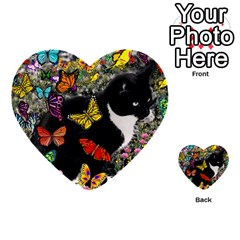 Freckles In Butterflies I, Black White Tux Cat Multi-purpose Cards (heart)  by DianeClancy