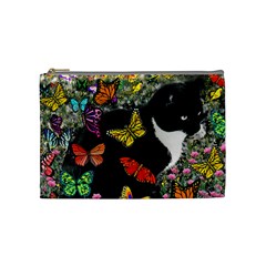 Freckles In Butterflies I, Black White Tux Cat Cosmetic Bag (medium)  by DianeClancy