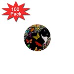 Freckles In Butterflies I, Black White Tux Cat 1  Mini Magnets (100 pack)  Front