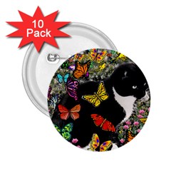 Freckles In Butterflies I, Black White Tux Cat 2 25  Buttons (10 Pack)  by DianeClancy