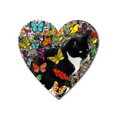 Freckles In Butterflies I, Black White Tux Cat Heart Magnet by DianeClancy