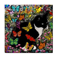 Freckles In Butterflies I, Black White Tux Cat Tile Coasters by DianeClancy