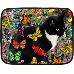 Freckles In Butterflies I, Black White Tux Cat Double Sided Fleece Blanket (mini)  by DianeClancy